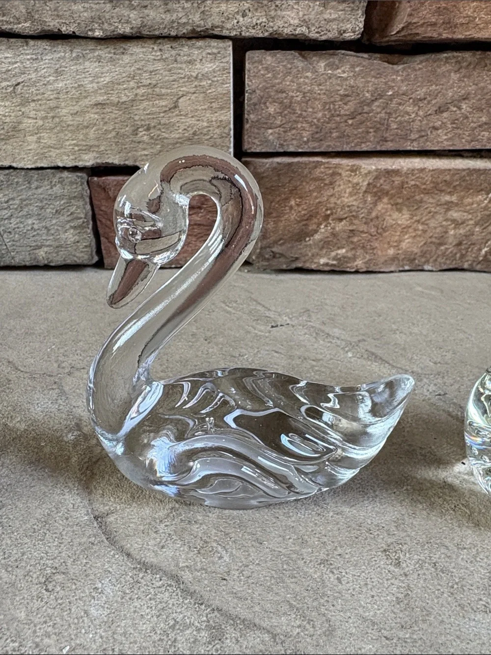 Set of 3 clear blown glass swans